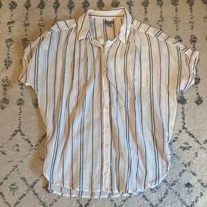 Aerie striped white button down top size small